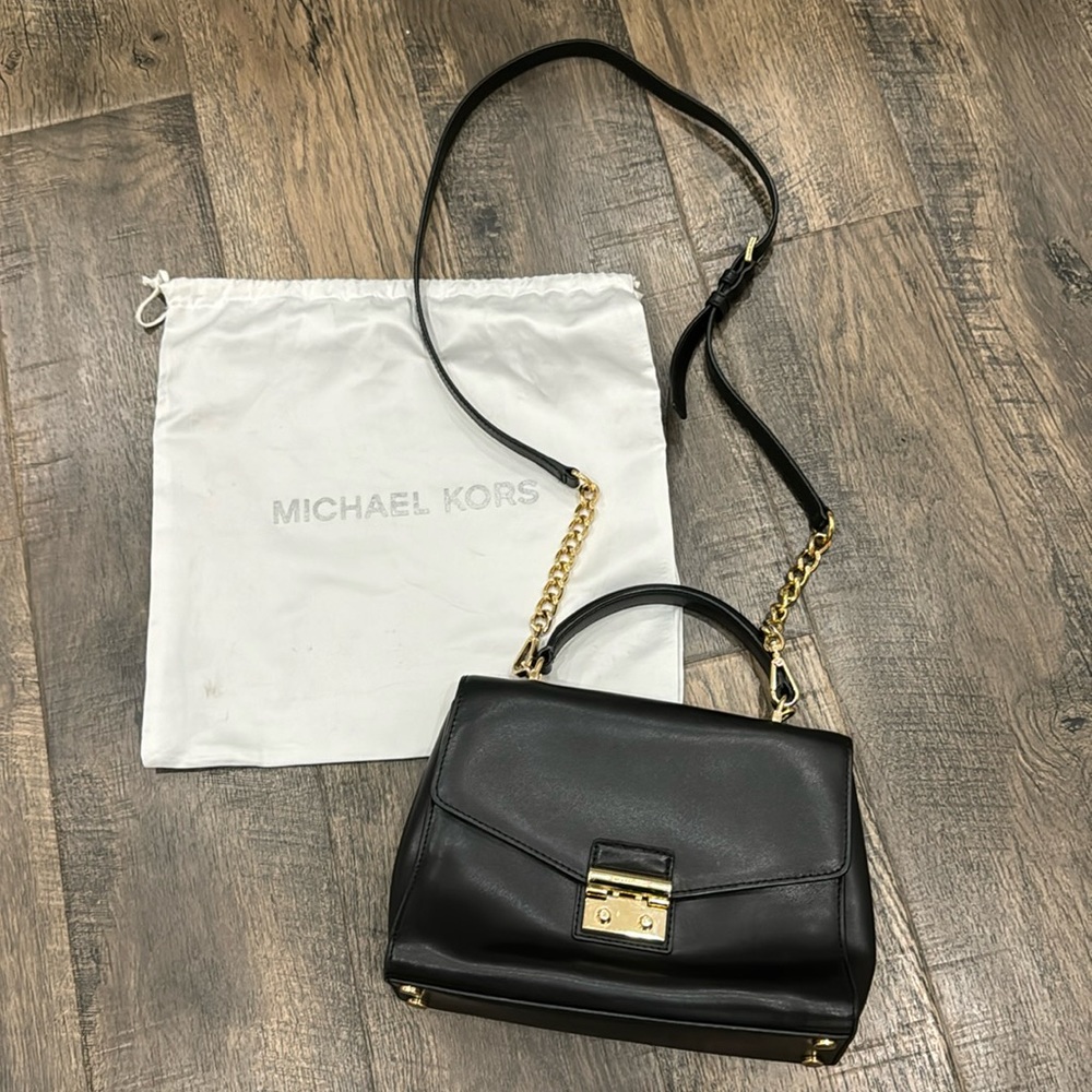 Michael Kora Black & Gold Leather Messenger Bag